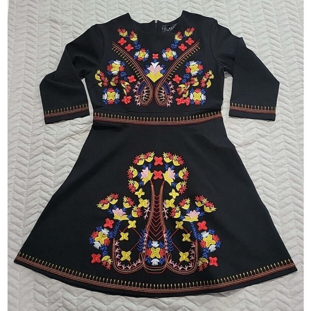 Lai Meng Five Cats Artsy Popover Embroidered Floral Fit Flare Womens Size L NWT - Picture 5 of 16